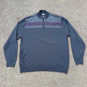 Nicklaus Mens Gray Wool Blend Quarter Zip Sweater Striped XXL